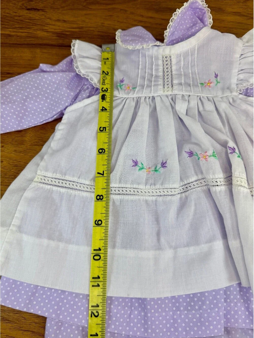 Vintage Tiny Tots Baby Girl Dress Set 6-9M Purple Polka Dot Embroidered Pinafore